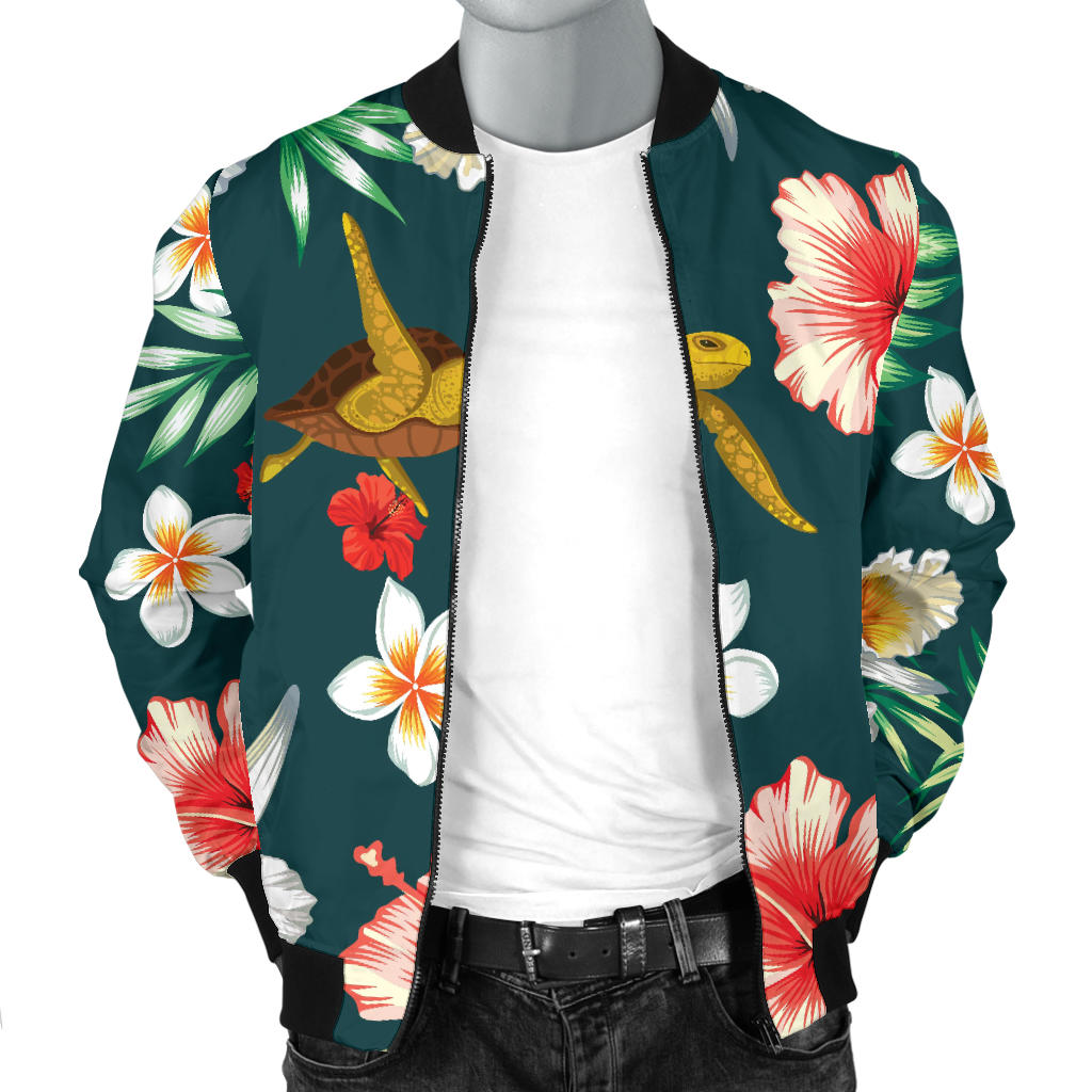 Hawaiian Flower Design with SeaTurtle Print Men Bomber Jacket