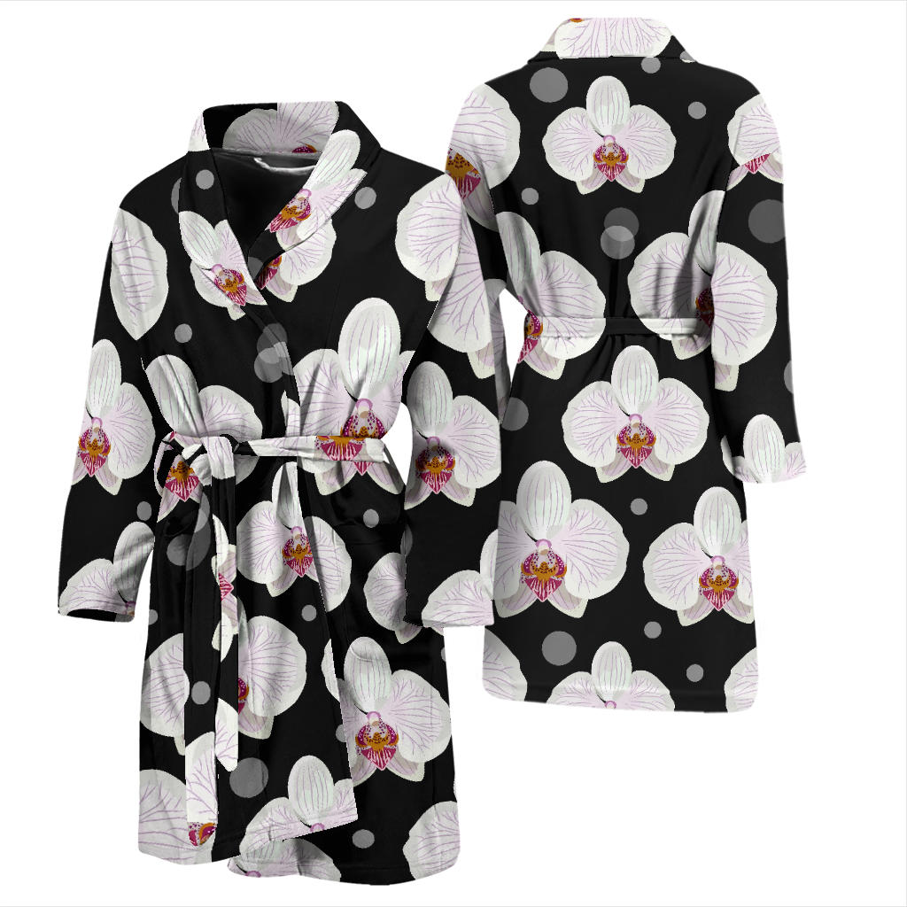 Orchid White Pattern Print Design OR09 Men Bathrobe