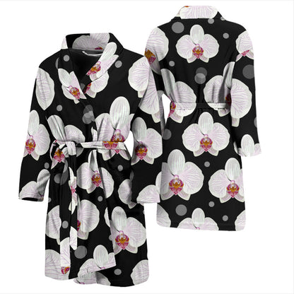 Orchid White Pattern Print Design OR09 Men Bathrobe
