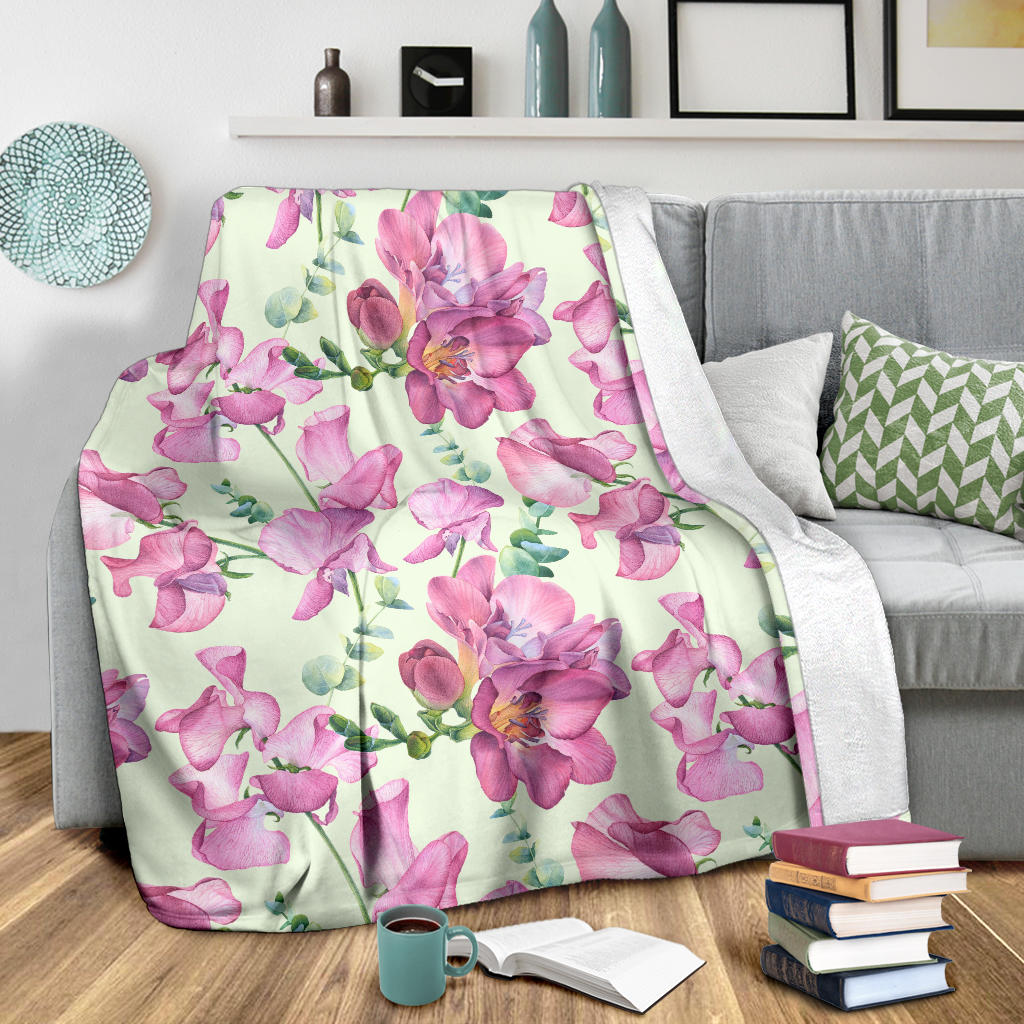 Peony Pattern Print Design PE011 Fleece Blanket