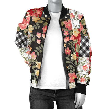 Patchwork Flower Pattern Print Design 03 Women's Bomber Jacket