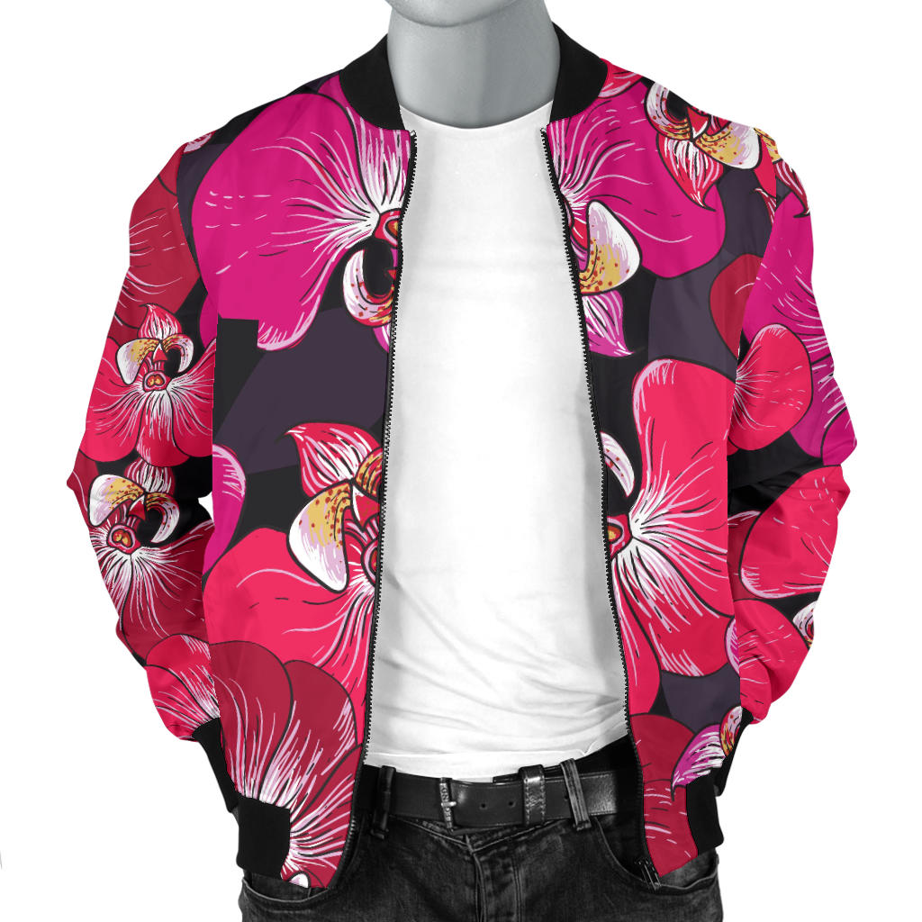 Orchid Red Pattern Print Design OR05 Men Bomber Jacket
