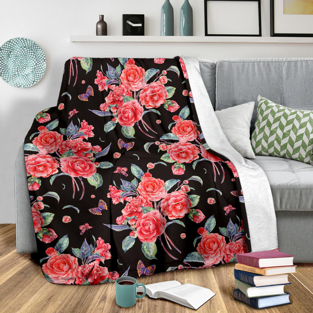 Camellia Pattern Print Design CM03 Fleece Blanket