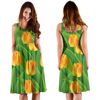 Tulip Orange Pattern Print Design TP07 Midi Dress