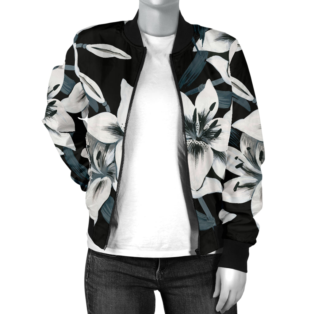 Lily Pattern Print Design 03 Women's Bomber Jacket