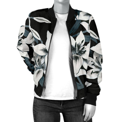 Lily Pattern Print Design 03 Women's Bomber Jacket