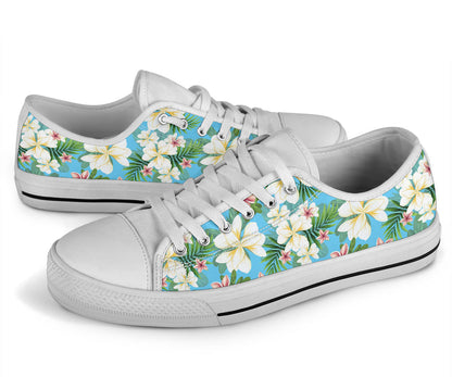 Plumeria Pattern Print Design PM028 White Bottom Low Top Shoes
