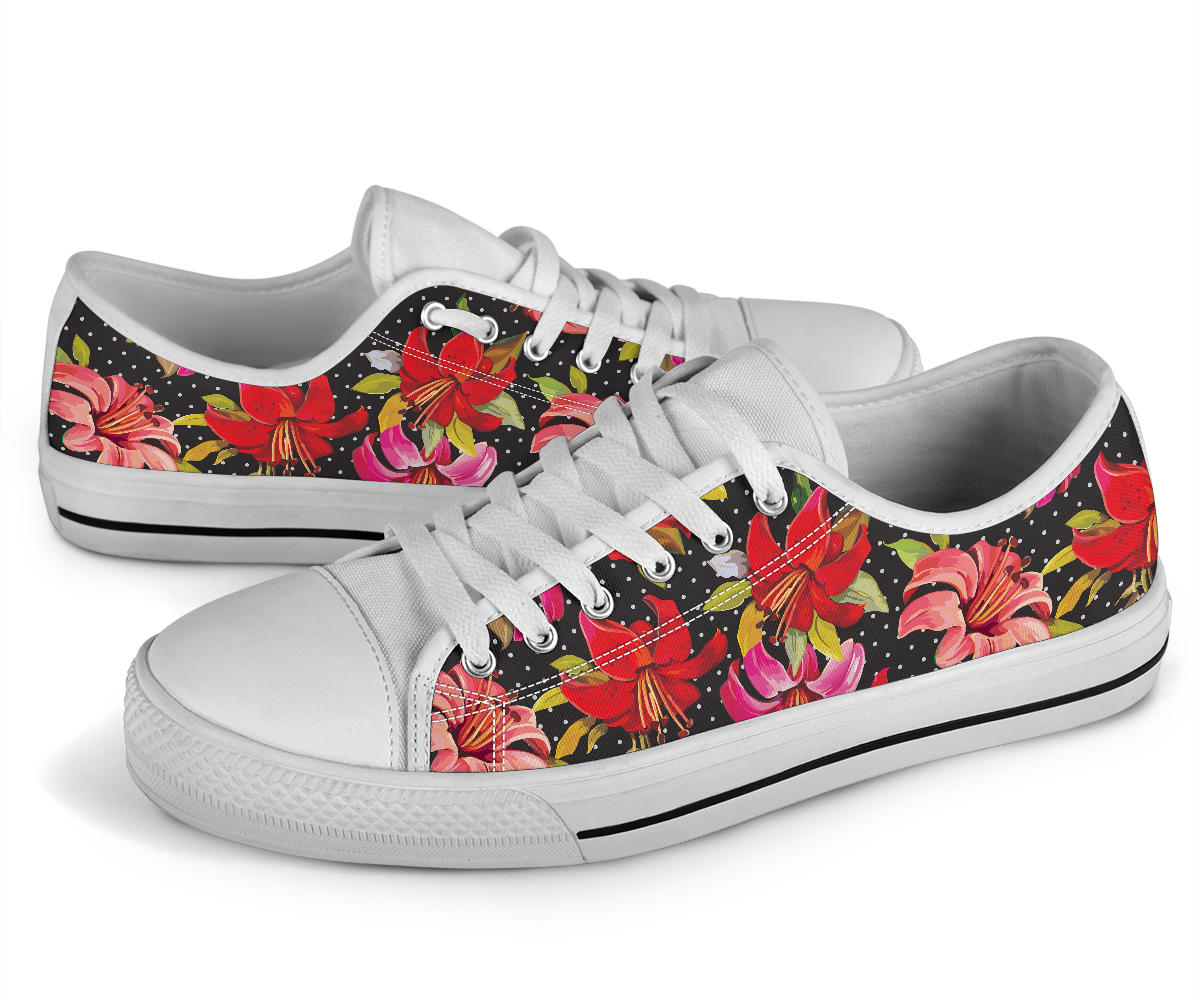 Lily Pattern Print Design LY012 White Bottom Low Top Shoes
