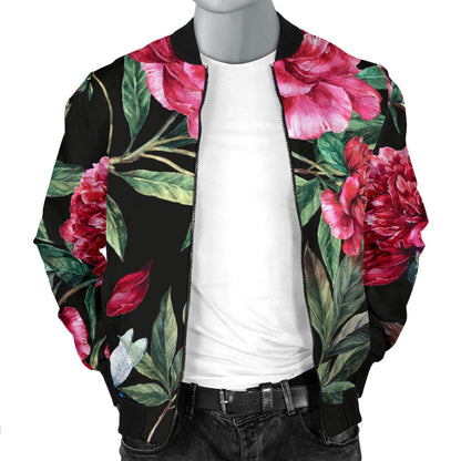 Peony Pattern Print Design PE04 Men Bomber Jacket