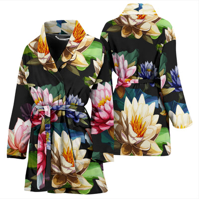 Water Lily Pattern Print Design WL02 Women Bathrobe