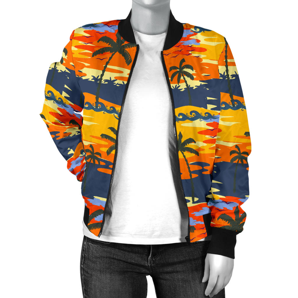Palm Tree Pattern Print Design PT010 Women Bomber Jacket