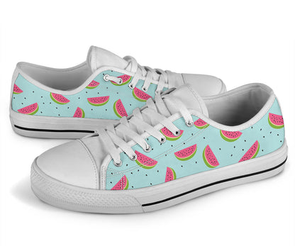 Watermelon Pattern Print Design WM06 White Bottom Low Top Shoes