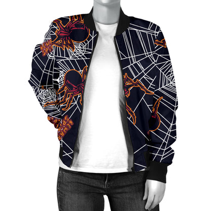 Tarantula Spiderwebs Pattern Print Design 01 Women's Bomber Jacket