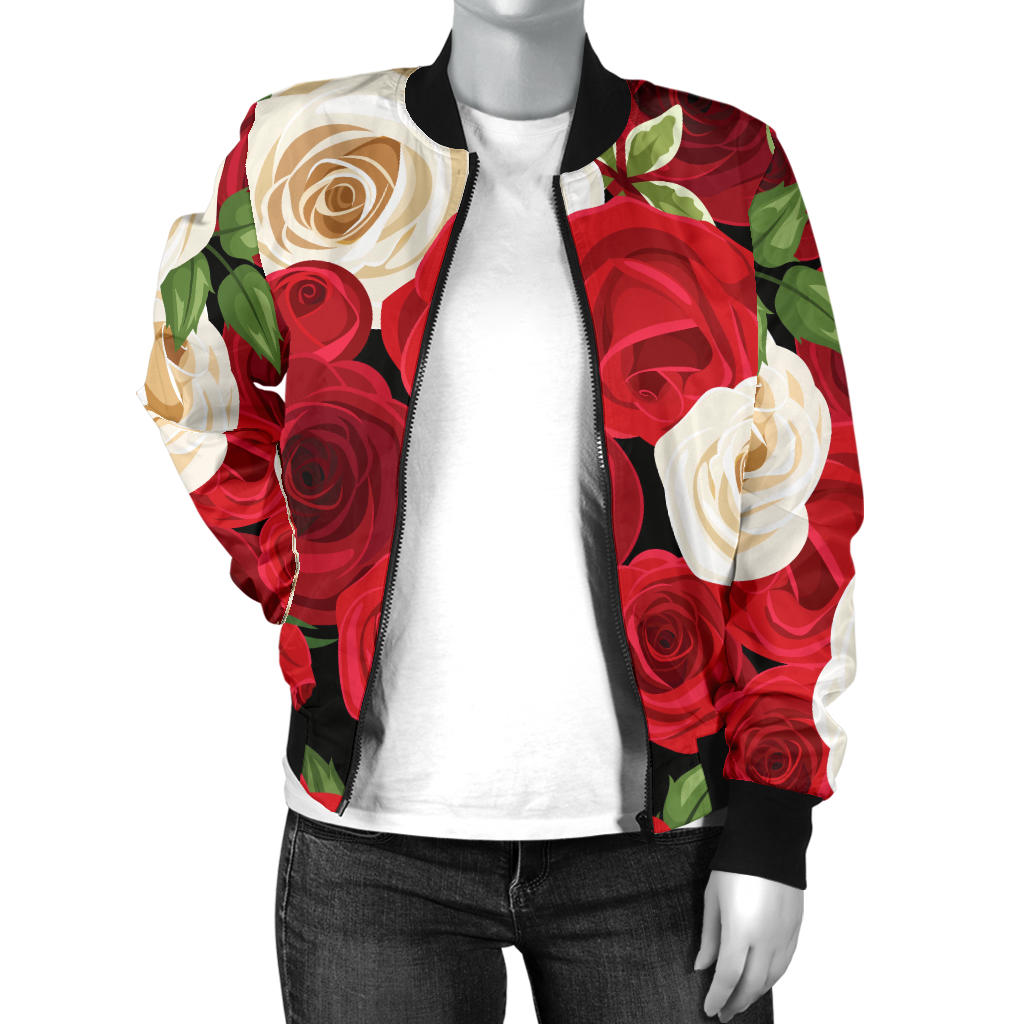 Rose Pattern Print Design RO06 Women Bomber Jacket