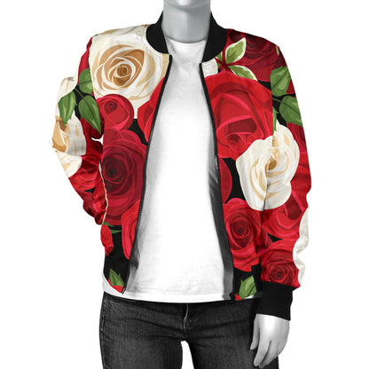 Rose Pattern Print Design RO06 Women Bomber Jacket