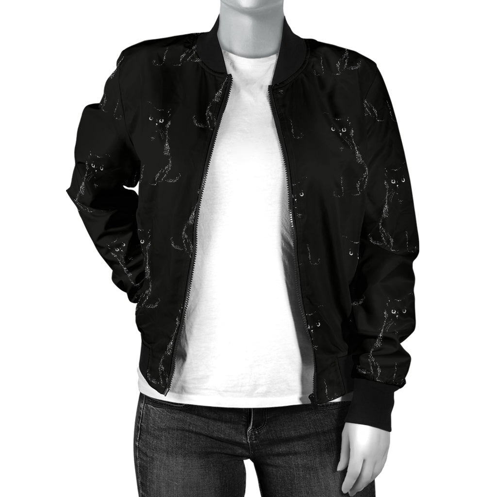 Black Cat Pattern Print Design 03 Women's Bomber Jacket