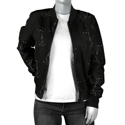 Black Cat Pattern Print Design 03 Women's Bomber Jacket