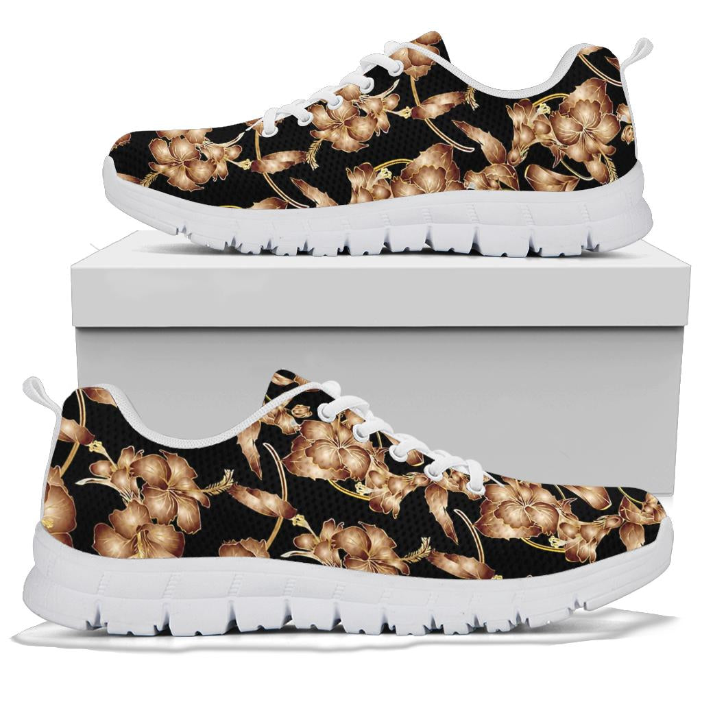 Brown Hibiscus Pattern Print Design HB06 Sneakers White Bottom Shoes