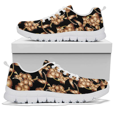 Brown Hibiscus Pattern Print Design HB06 Sneakers White Bottom Shoes