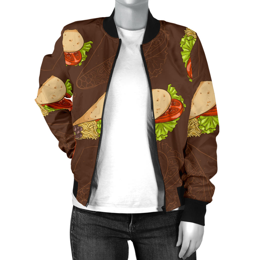 Taco Pattern Print Design TC08 Women Bomber Jacket