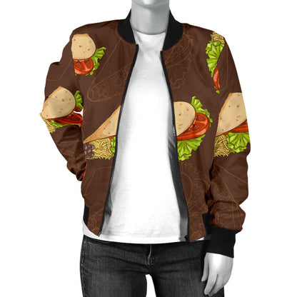 Taco Pattern Print Design TC08 Women Bomber Jacket