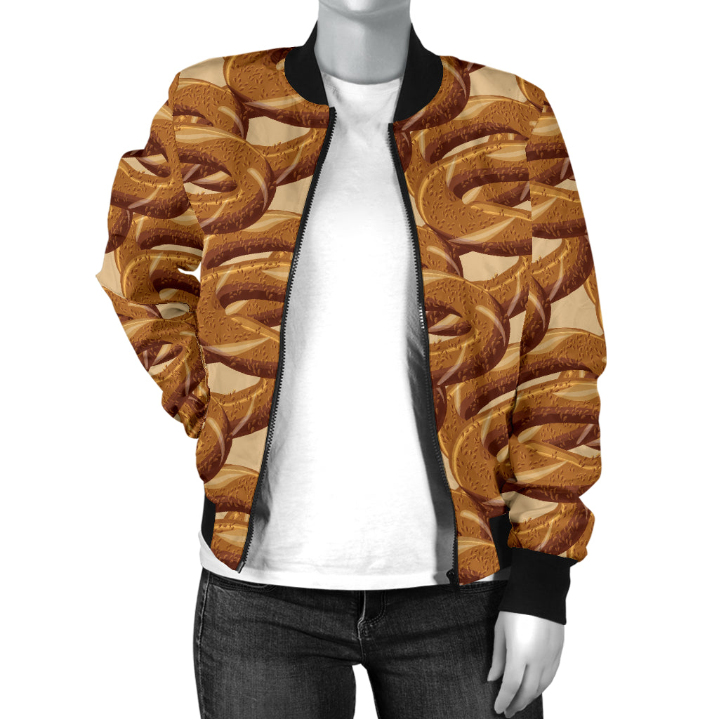 Bagel Pattern Print Design 02 Women's Bomber Jacket