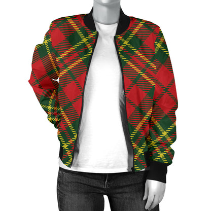 Plaid Holiday Pattern Print Design A01 Women's Bomber Jacket