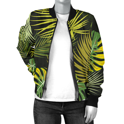 Palm Leaf Pattern Print Design A05 Women's Bomber Jacket