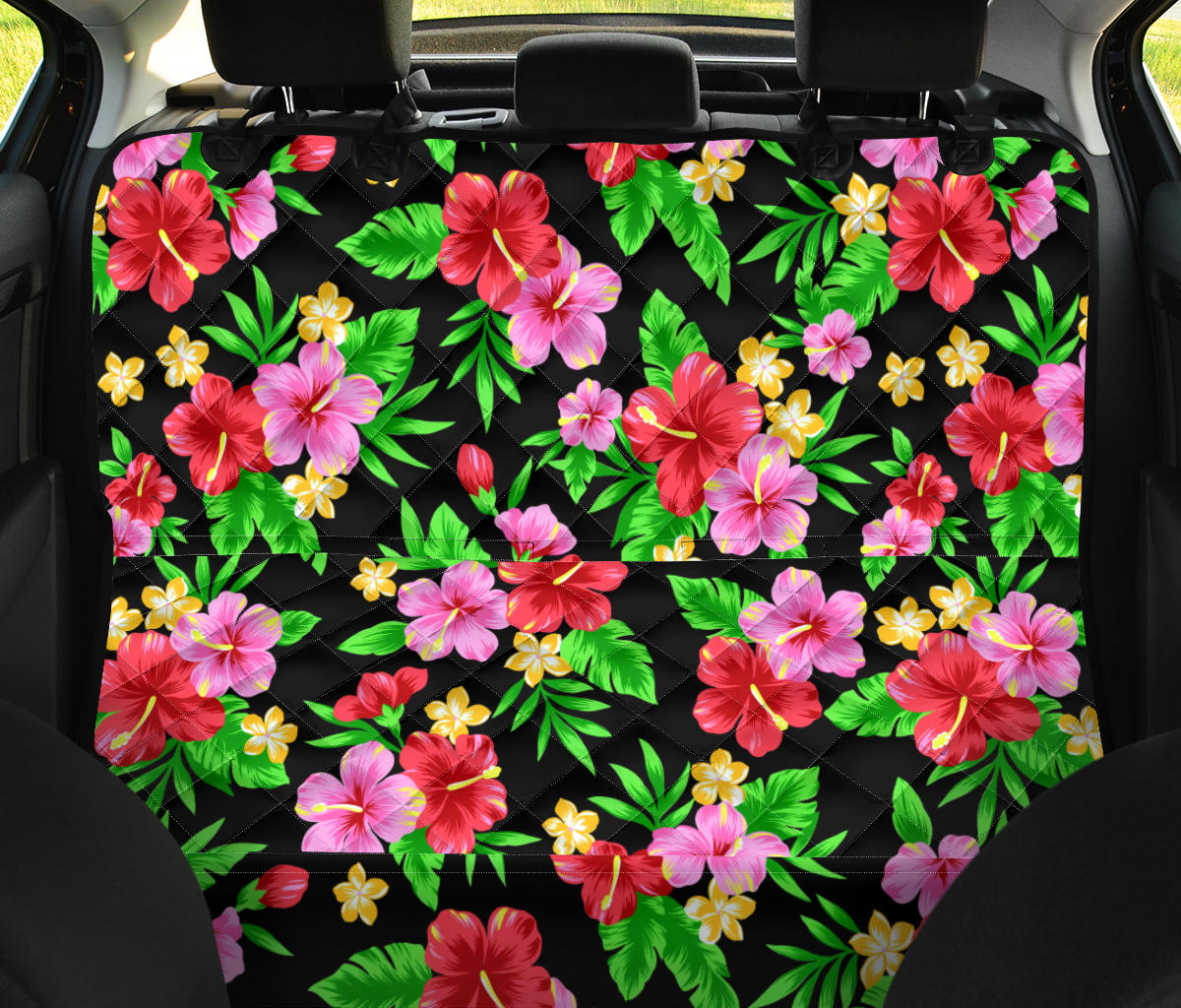 Pink Red Hibiscus Pattern Print Design HB023 Rear Dog  Seat Cover
