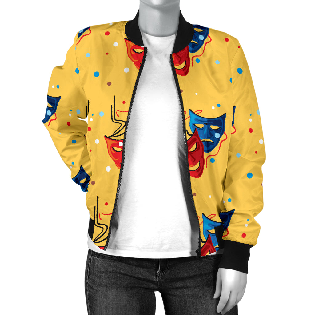 Acting Mask Pattern Print Design 02 Women's Bomber Jacket