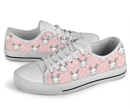Rabbit Pattern Print Design RB02 White Bottom Low Top Shoes