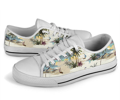 Palm Tree Beach Print White Bottom Low Top Shoes