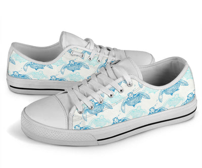 Sea Turtle Pattern Print Design T01 White Bottom Low Top Shoes