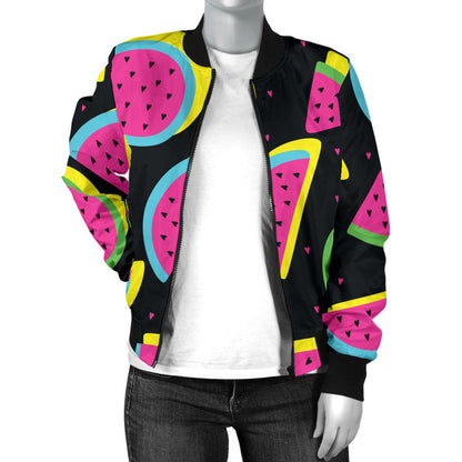 Watermelon Pattern Print Design WM07 Women Bomber Jacket