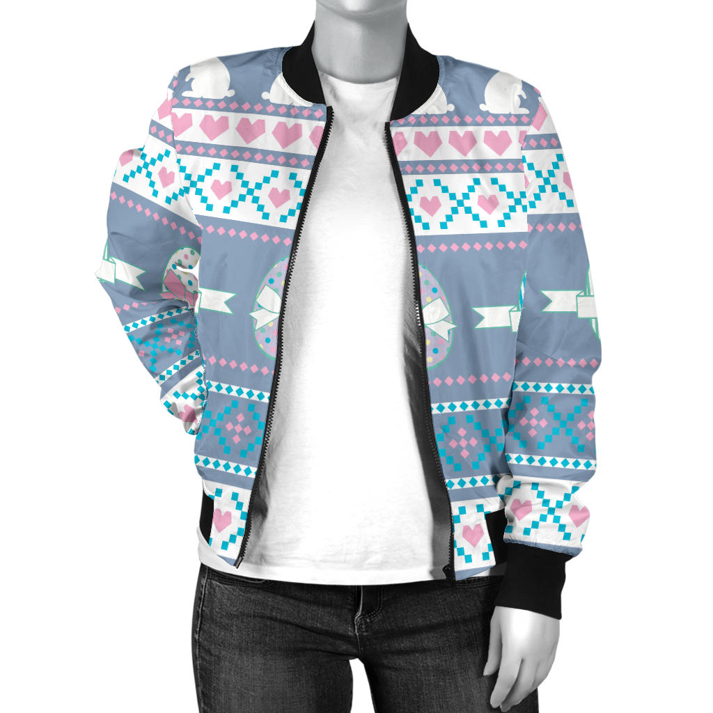 Easter Eggs Pattern Print Design RB013 Women Bomber Jacket