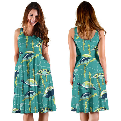 Sea Turtle Pattern Print Design T08 Midi Dress