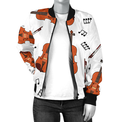 Violin Pattern Print Design 02 Women's Bomber Jacket