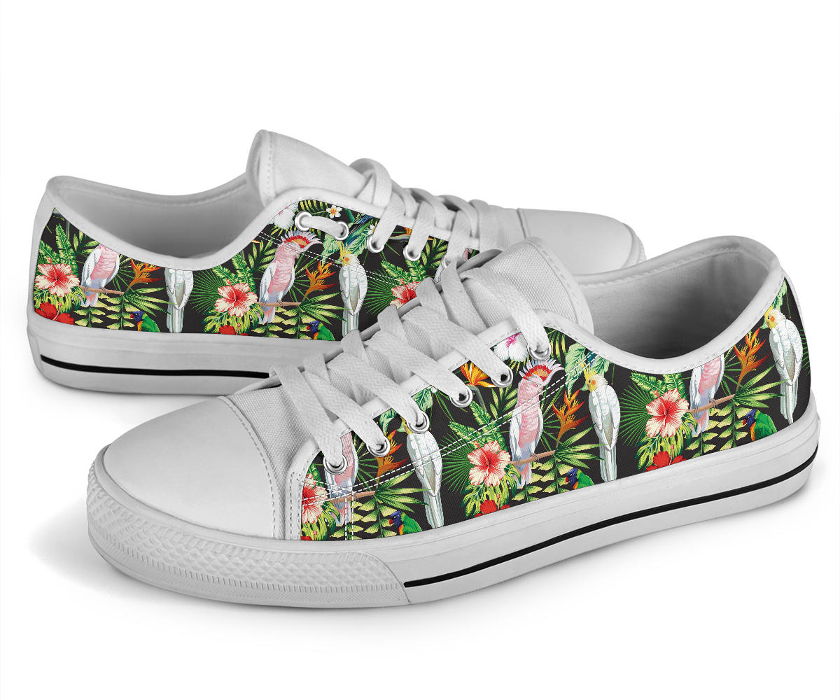 Tropical Flower Pattern Print Design TF03 White Bottom Low Top Shoes