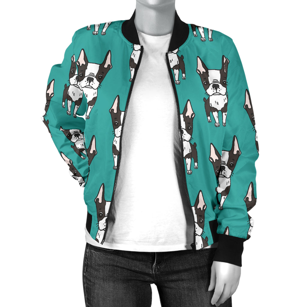 Boston Terrier Pattern Print Design 04 Women's Bomber Jacket