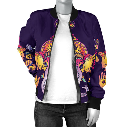Ganesha Pattern Print Design 04 Women's Bomber Jacket