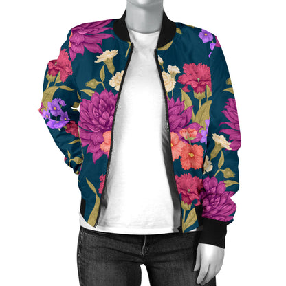 Dahlia Pattern Print Design DH01 Women Bomber Jacket