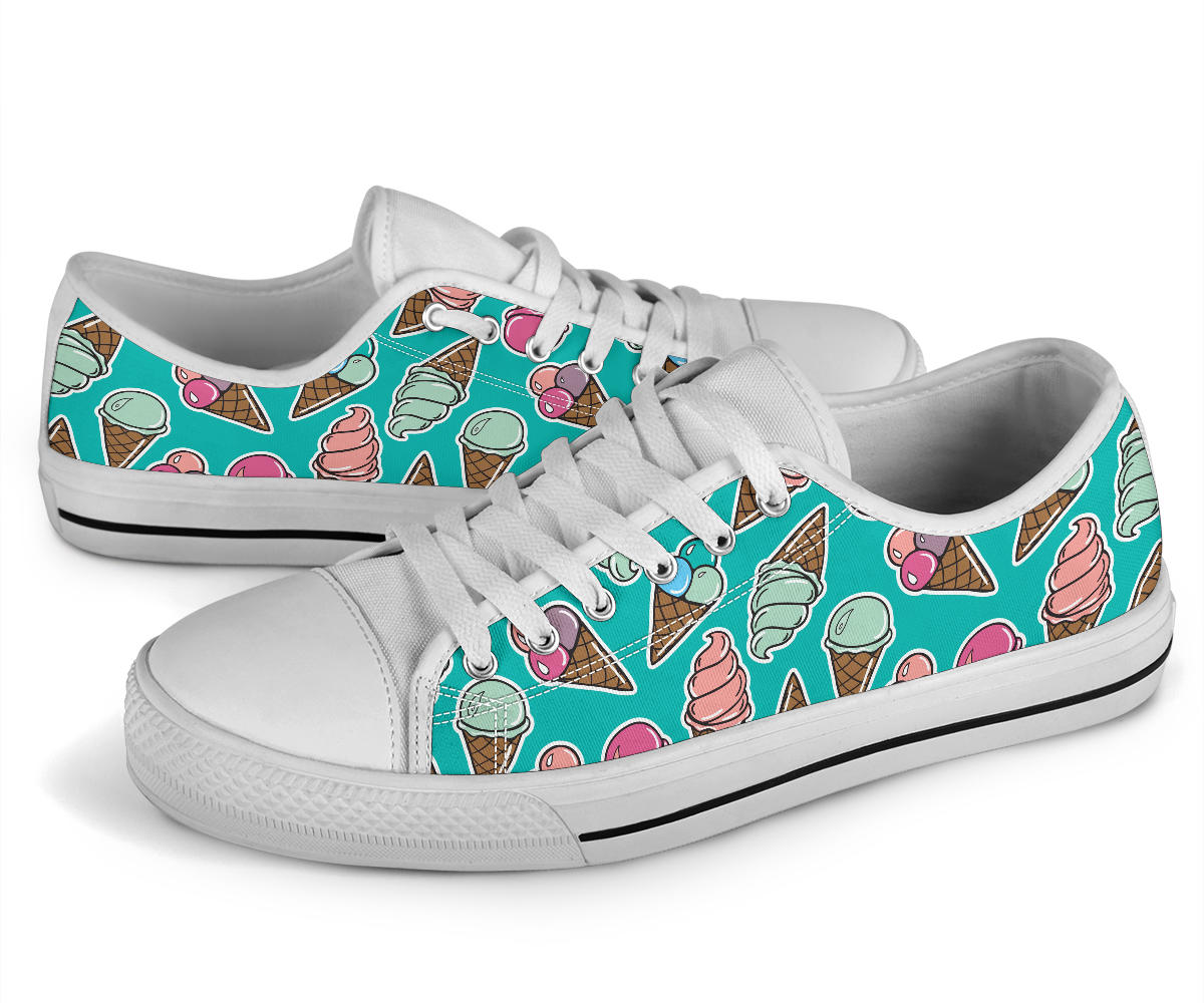 Ice Cream Pattern Print Design IC01 White Bottom Low Top Shoes