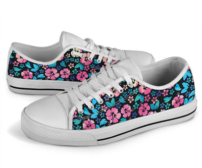 Pink Hibiscus Hawaiian Flower White Bottom Low Top Shoes