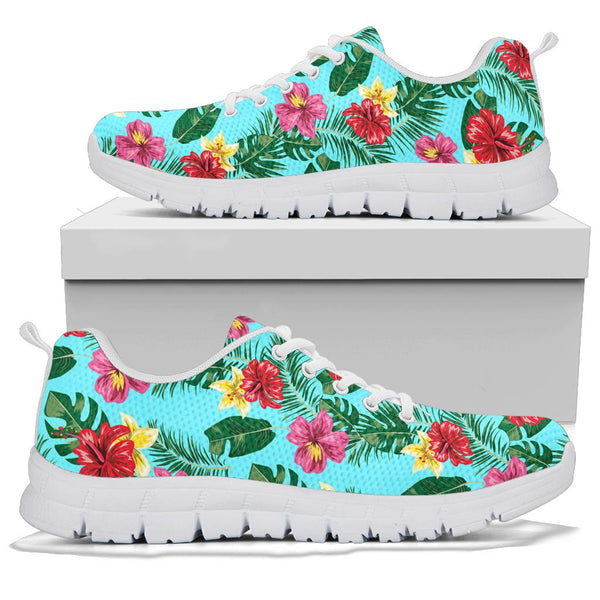 Hibiscus Hawaiian Flower Sneakers White Bottom Shoes - JorJune