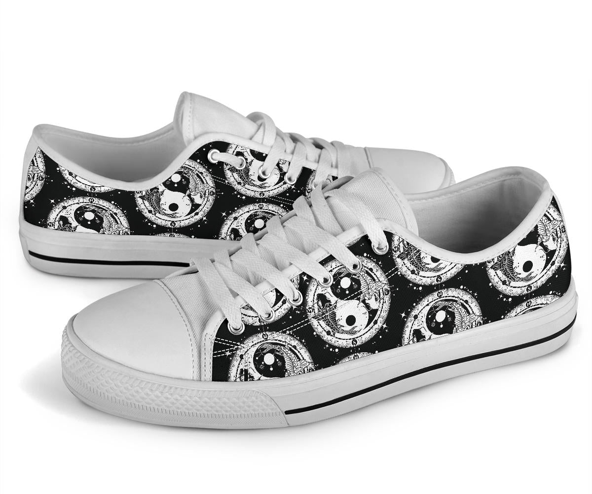 Yin Yang Koi Fish White Bottom Low Top Shoes