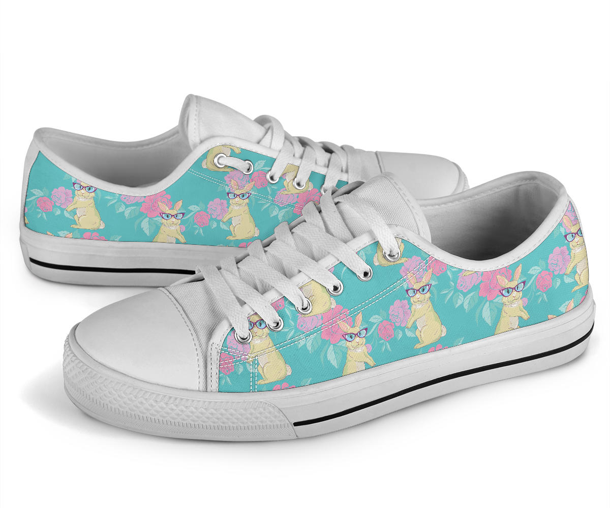 Rabbit Pattern Print Design RB05 White Bottom Low Top Shoes