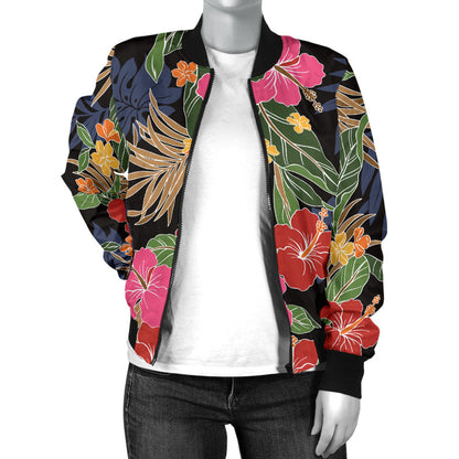 Hawaiian Themed Pattern Print Design H011 Women Bomber Jacket