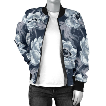 Anemone Pattern Print Design AM09 Women Bomber Jacket