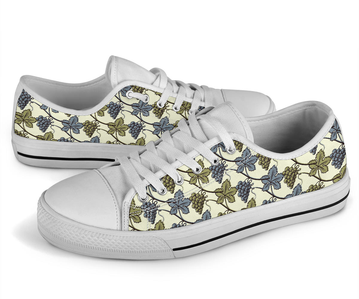 Grape Pattern Print Design GP03 White Bottom Low Top Shoes