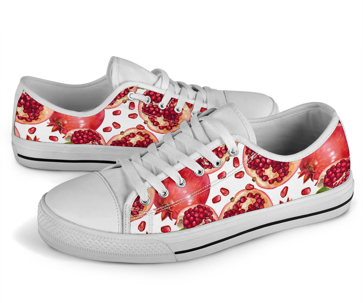 Pomegranate Pattern Print Design PG03 White Bottom Low Top Shoes